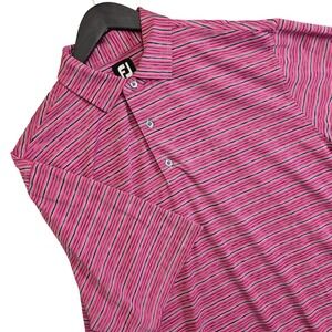 FootJoy Polo Shirt Mens XXL Pink Striped Short Sleeve Golf Performance Casual